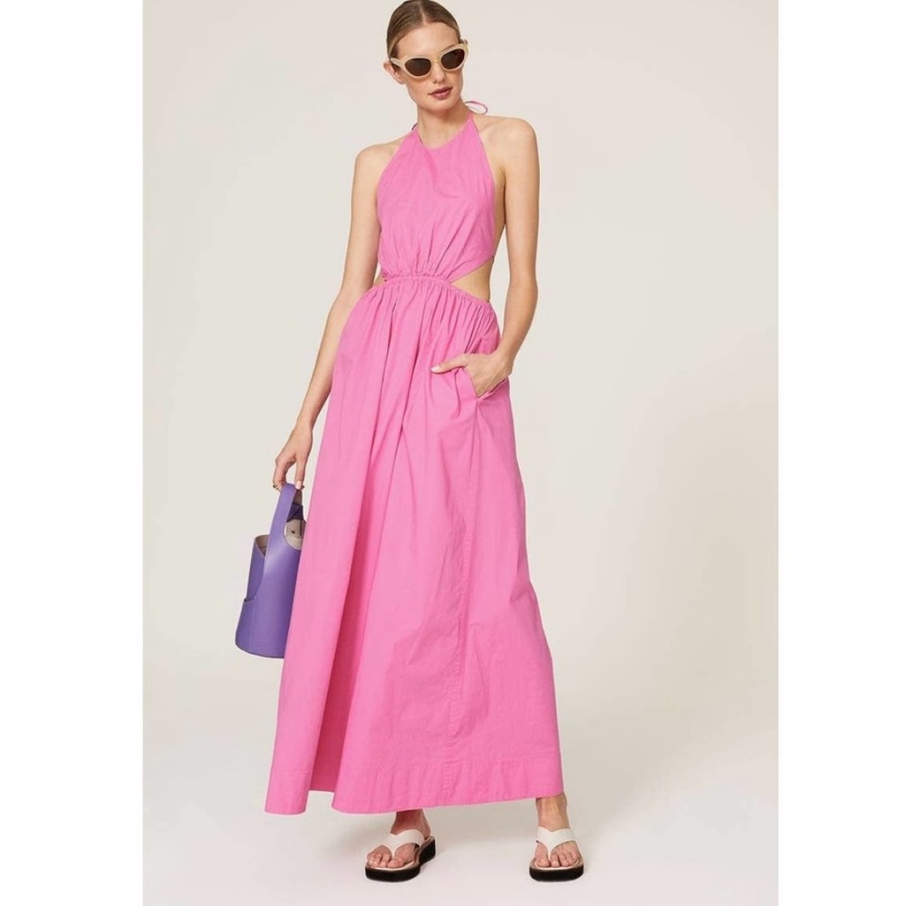 STAUD Apfel Pink Sleeveless Cutout Open Back Halter Maxi Dress Size XS